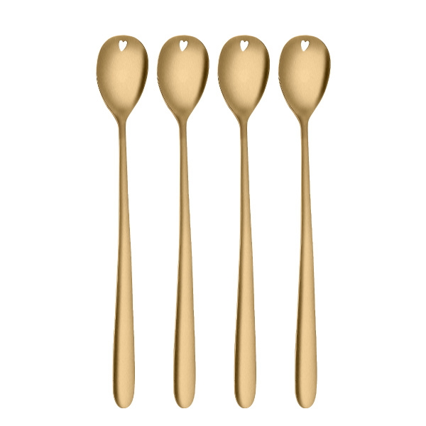 Cuillères à latte avec cœur dorées set 4 pièces – Love Cutlery