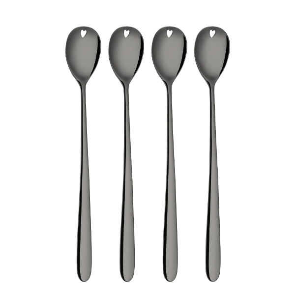 Cuillères à latte avec cœur grises set 4 pièces – Love Cutlery