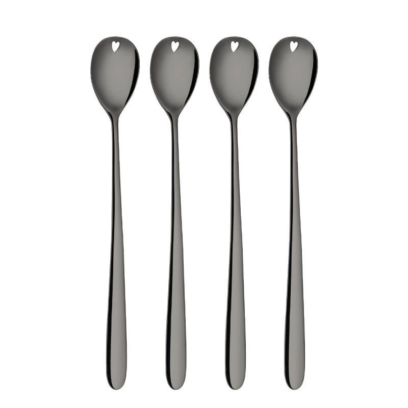 Cuillères à latte avec cœur grises set 4 pièces – Love Cutlery