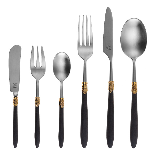 Set de couverts 36 pcs – Gaya Exeter Gold Ring manche noir mat