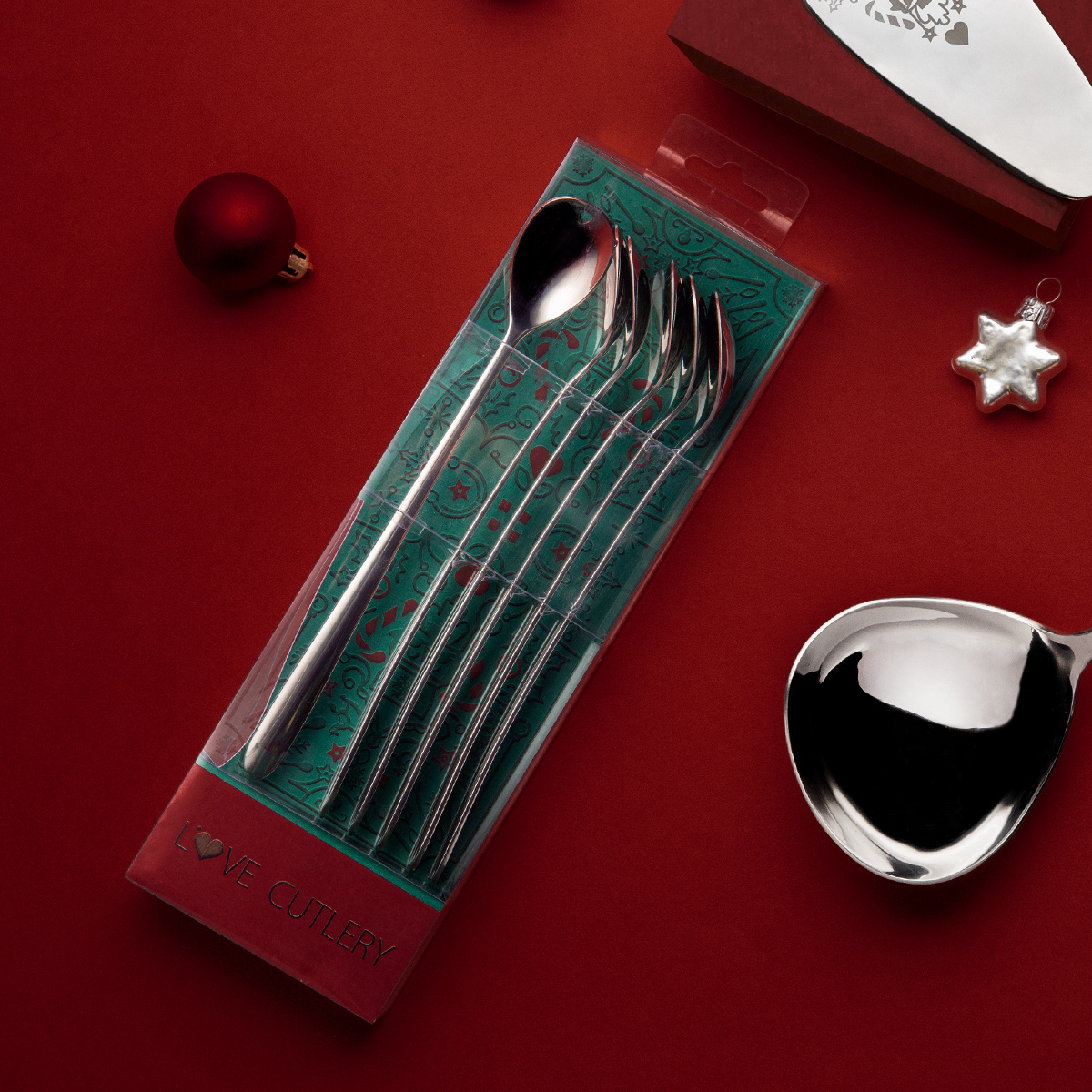 Cuillères à latte avec cœur set 6 pièces, emballage de Noël - Love Cutlery