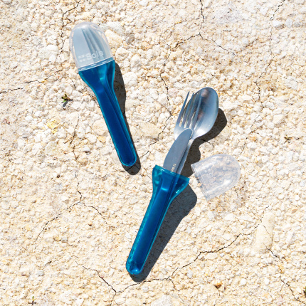 Set de couverts 3 pièces dans un étui bleu - To Go - Stay Safe