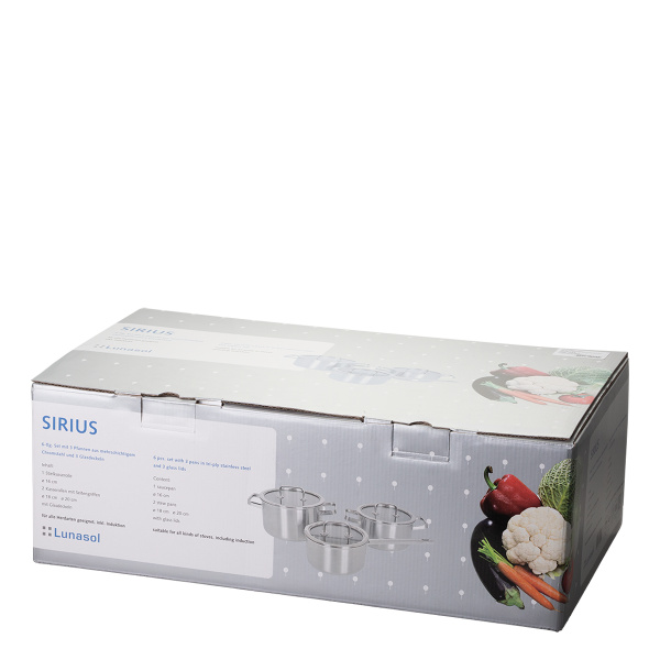 Pfannenset 6-tlg. mit Glas-Deckel - Sirius Triply Lunasol