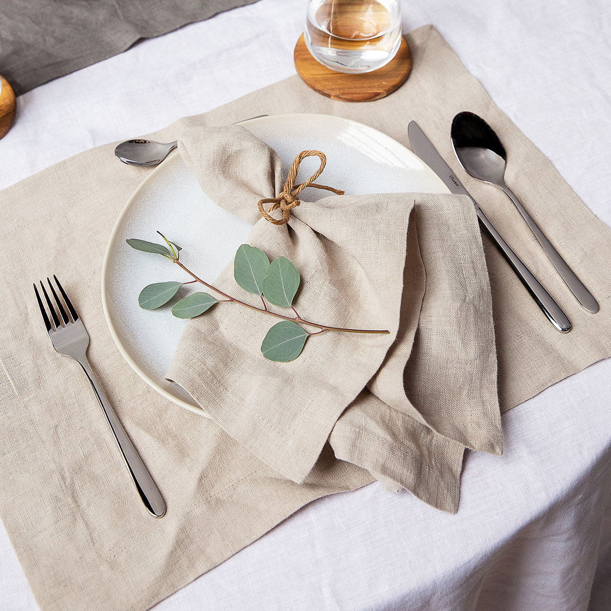 Serviettes en lin couleur craie 50 x 50 cm 2 pcs - Gaya Ambiente