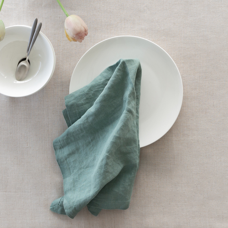 Serviettes en lin vert marin 50 x 50 cm 2 pcs - Gaya Ambiente