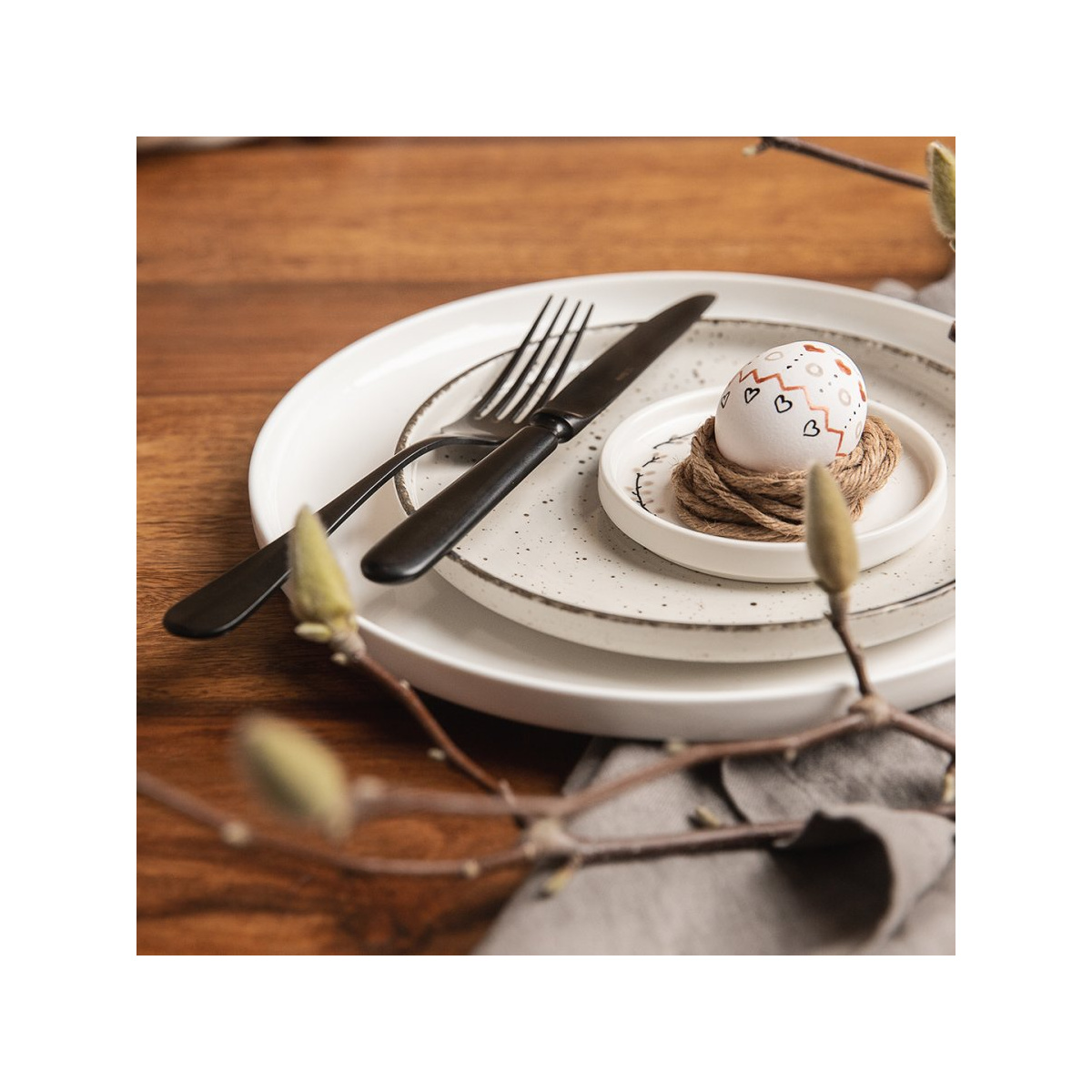 Assiette plate U-Coupe 20 cm - Gaya Atelier gris clair mouchetée