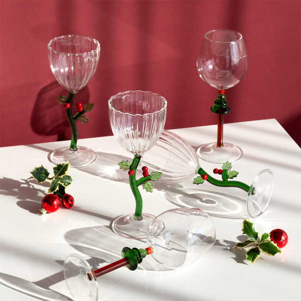 Verre à pied de Noël houx | Ichendorf