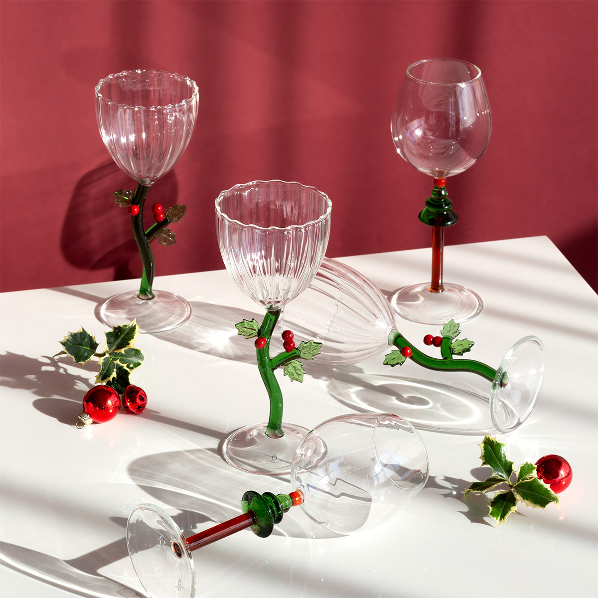 Verre à pied de Noël houx | Ichendorf
