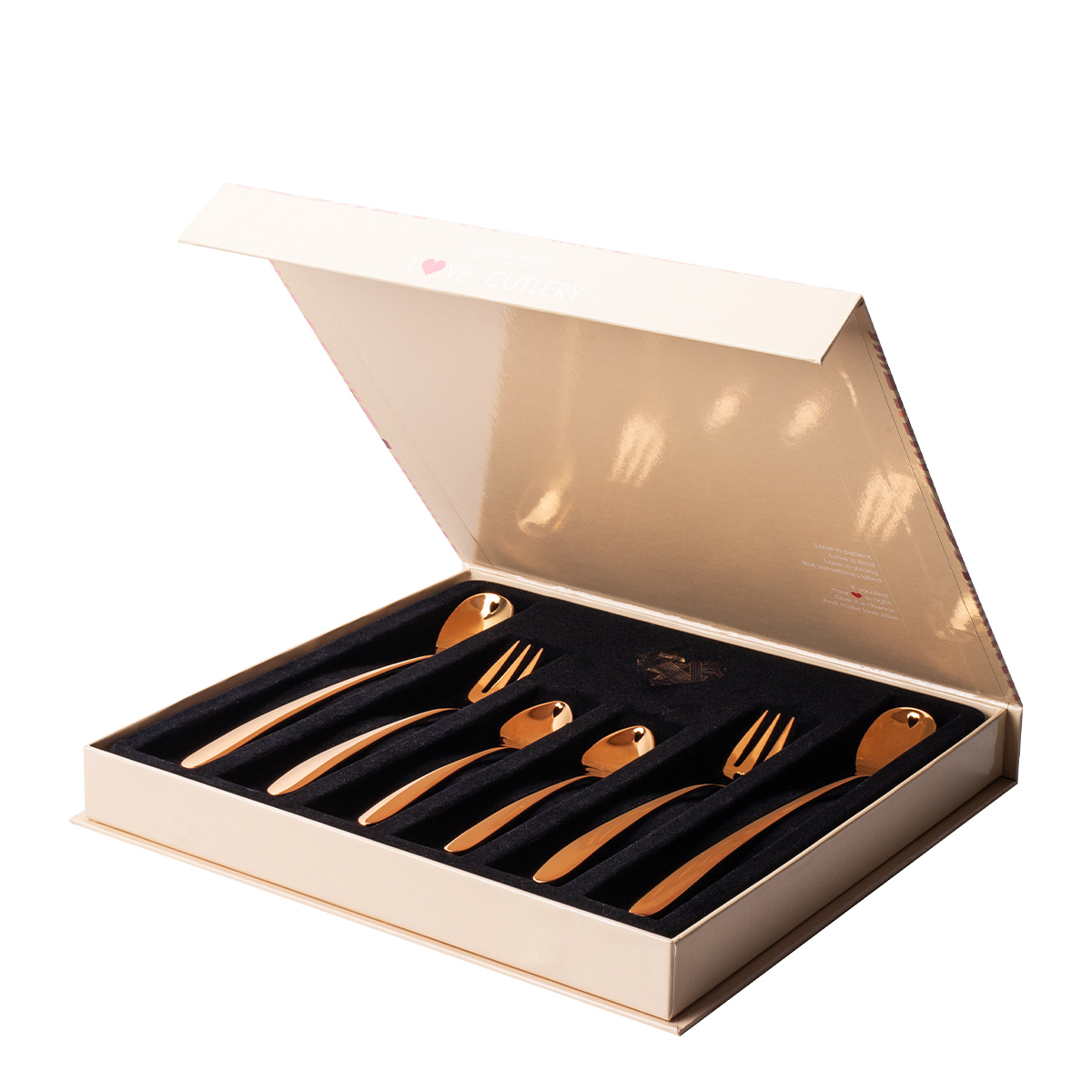 Coffret cadeau avec cœur 6 pièces or rose — Love Cutlery