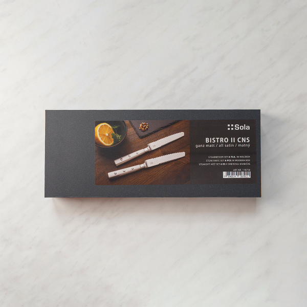 Set de couteaux à steak 6 pcs dans boîte en bois – Bistro II CNS mat