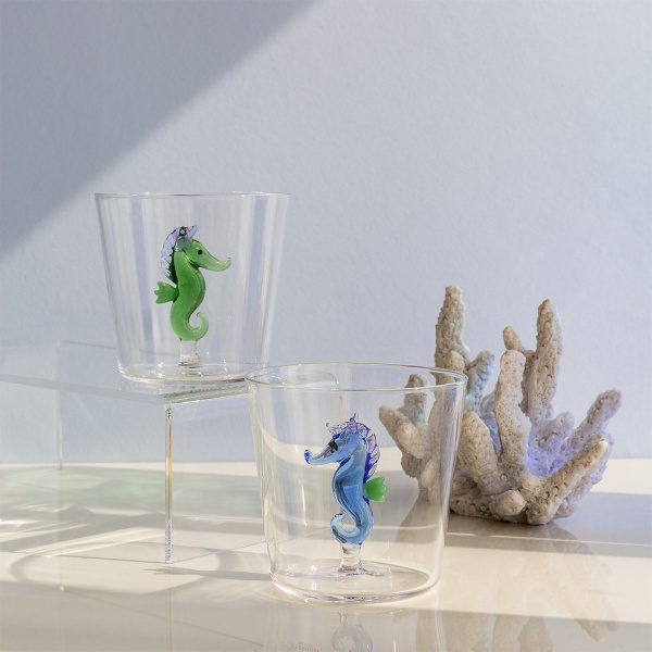 Verre avec hippocampe bleu | Ichendorf