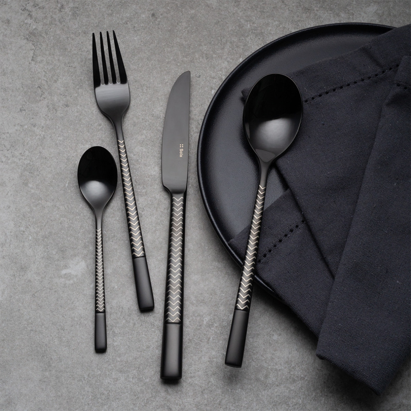 Set de couverts 16 pcs — Luxus noir Laser Chevron