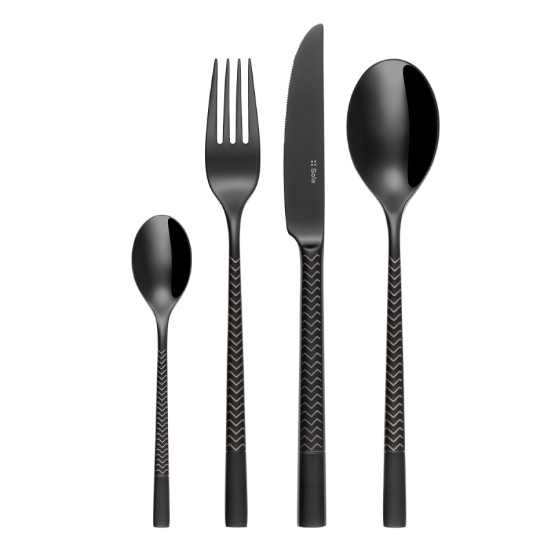 Set de couverts 16 pcs — Luxus noir Laser Chevron