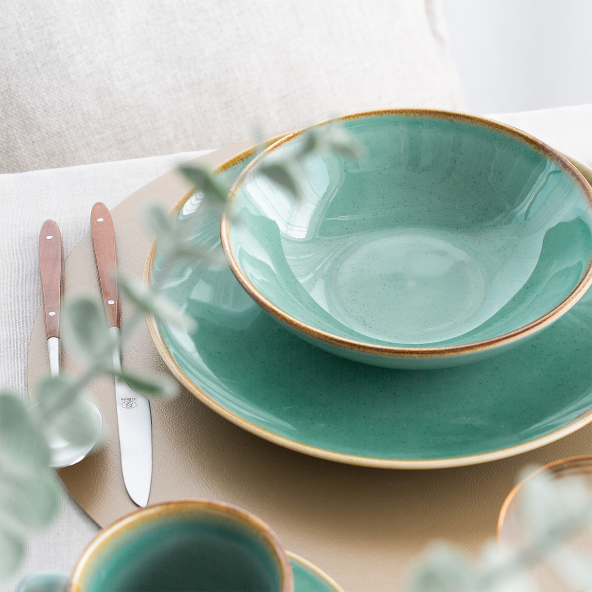 Service en porcelaine 12 pièces | Gaya Sand turquoise