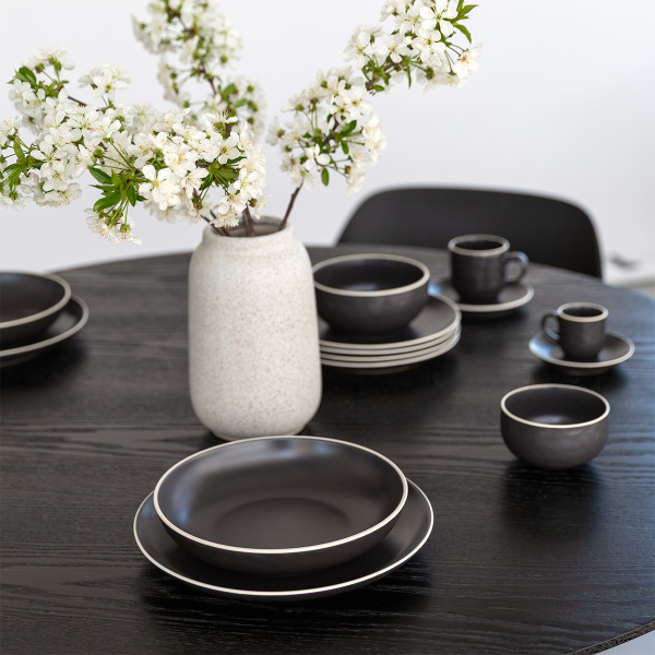 Assiette creuse 22,8 cm — Elements Yin & Yang black