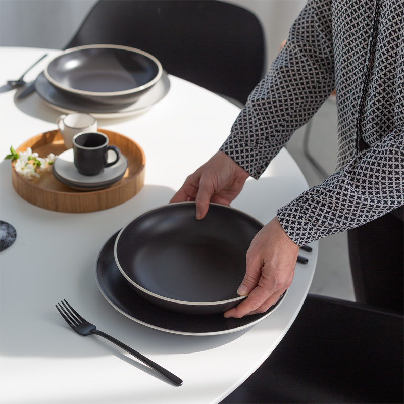 Assiette creuse 22,8 cm — Elements Yin & Yang black