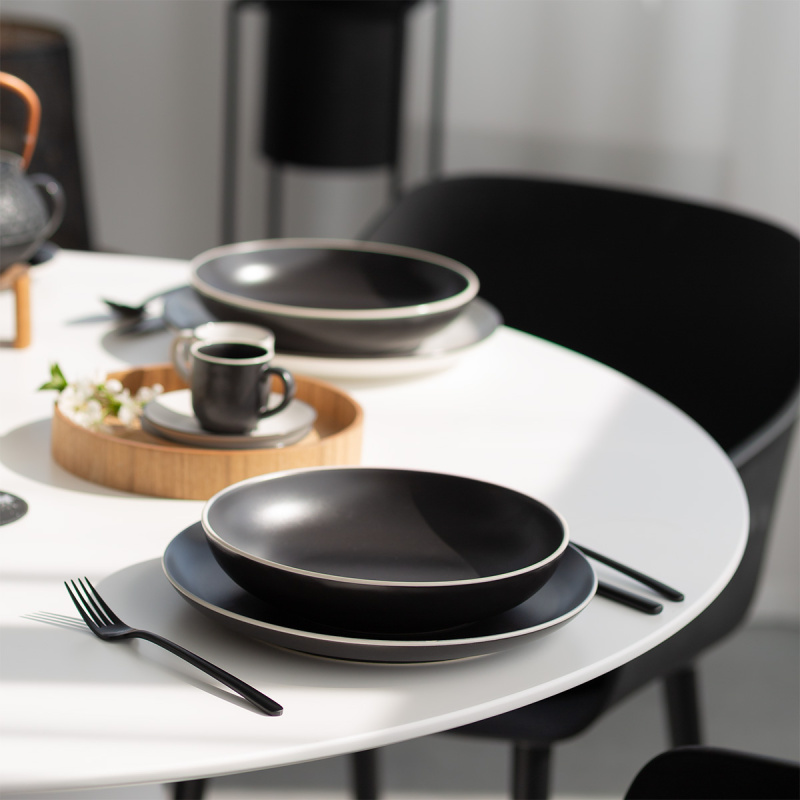 Assiette creuse 22,8 cm — Elements Yin & Yang black