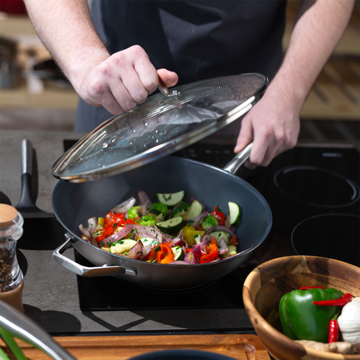 Wok avec couvercle en verre ø 30 cm | Sirius Terra