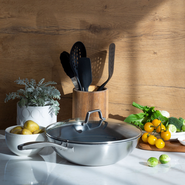 Wok avec couvercle en verre ø 30 cm | Sirius Terra