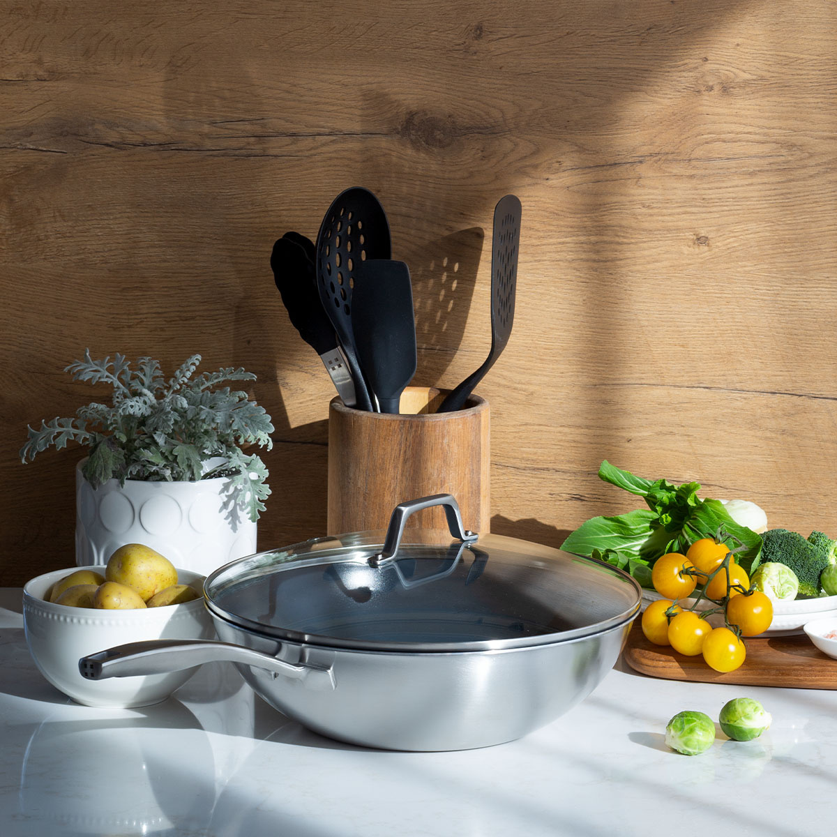 Wok avec couvercle en verre ø 30 cm | Sirius Terra