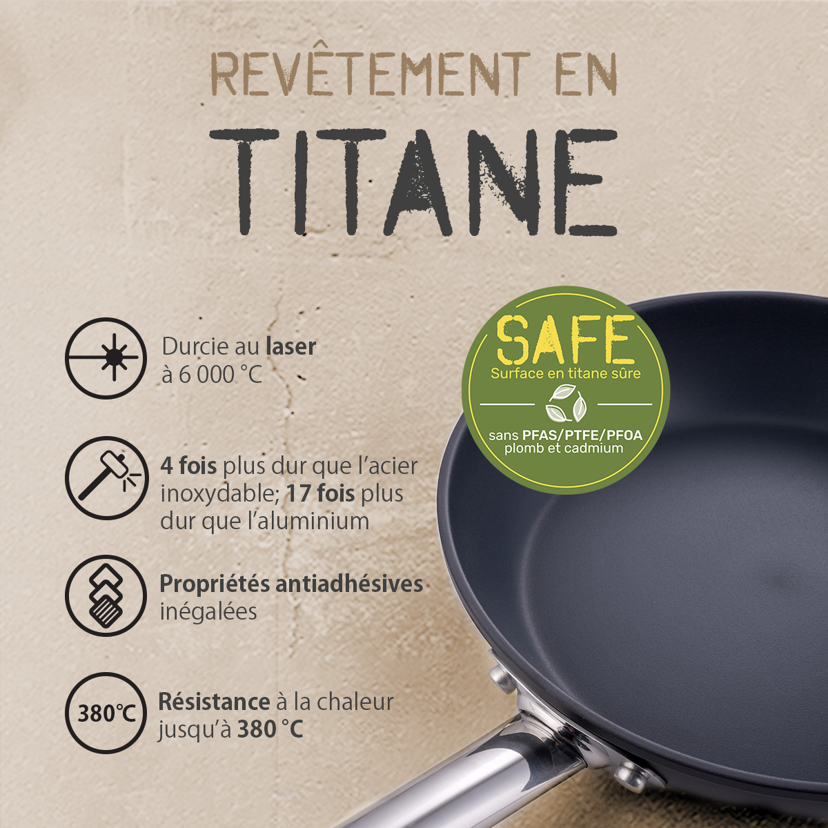 Poêle avec revêtement en titane Ø 24 cm - Saturn Terra Lunasol
