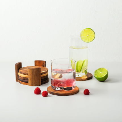 Set de 7 dessous de verre avec support ? 11,8 cm - FLOW Wooden