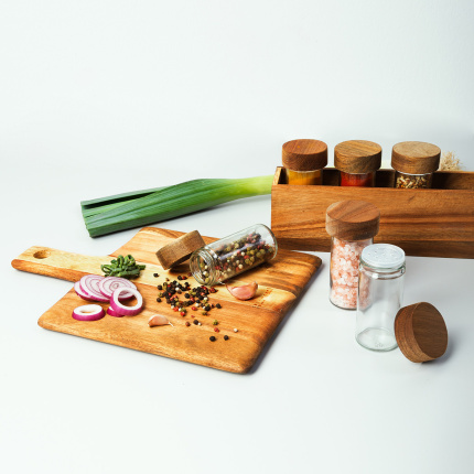 Set de 7 pots à épices sur support Acacia 32,9 x 6 x 11,6 cm - FLOW Wooden