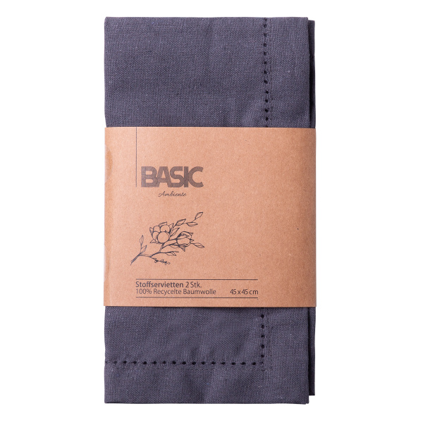 Serviettes en coton gris acier 45 x 45 cm 2 pcs – Basic Ambiente