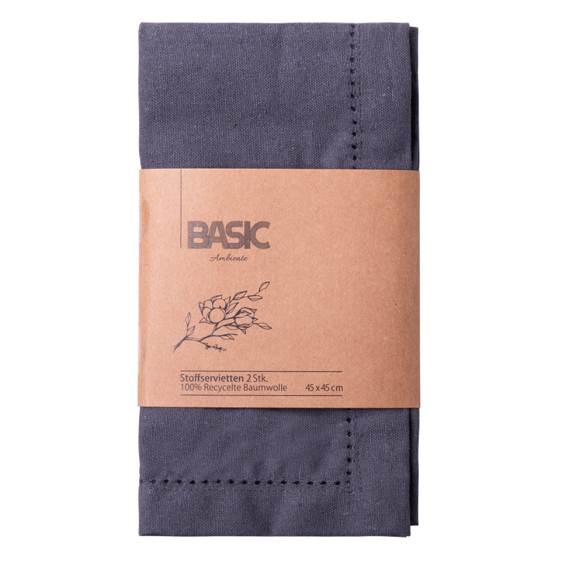 Serviettes en coton gris acier 45 x 45 cm 2 pcs – Basic Ambiente