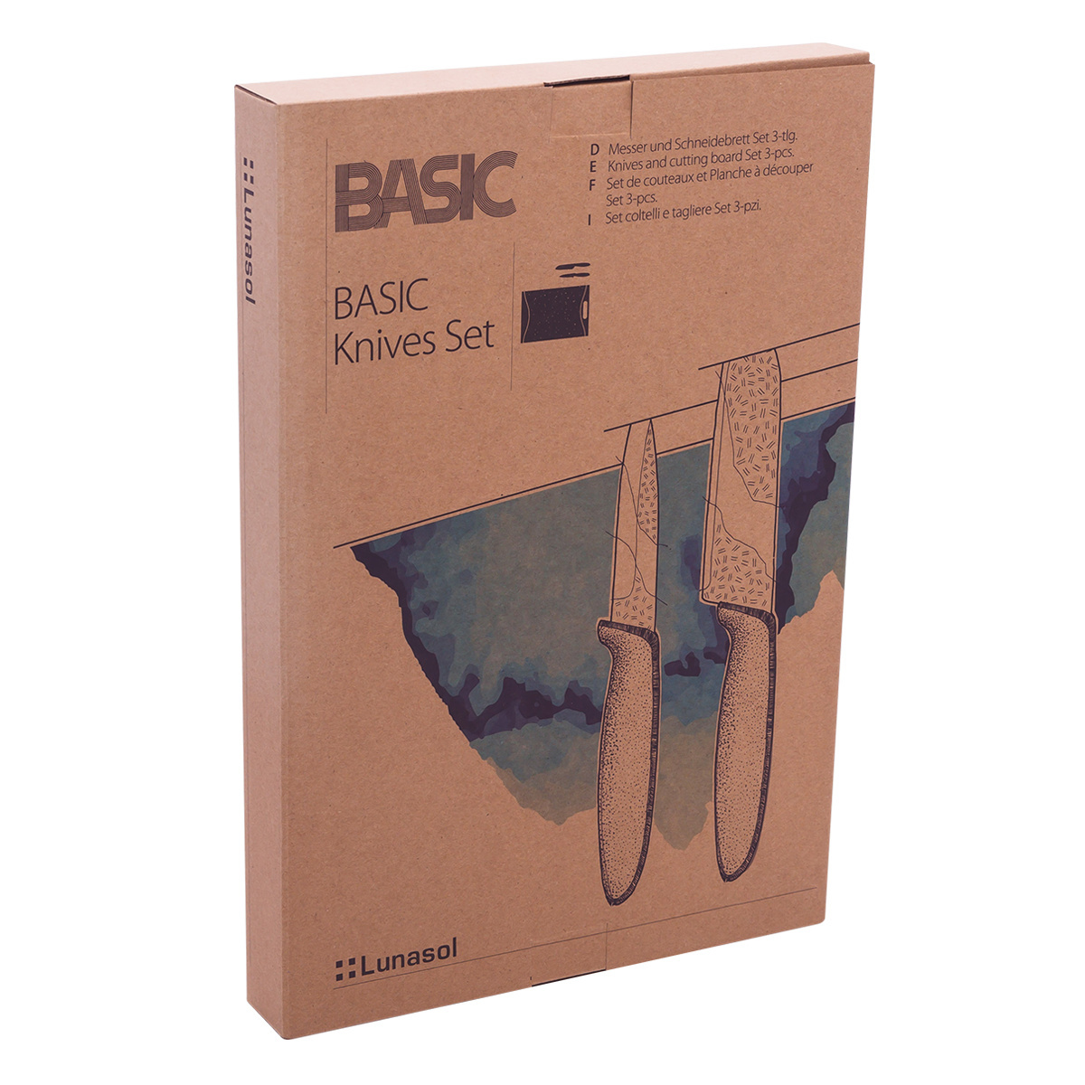 Set de couteaux avec planche à découper 3 pcs – Basic Kitchen