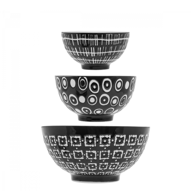 Set de bols à céréales 3 pcs - Basic Dots Black
