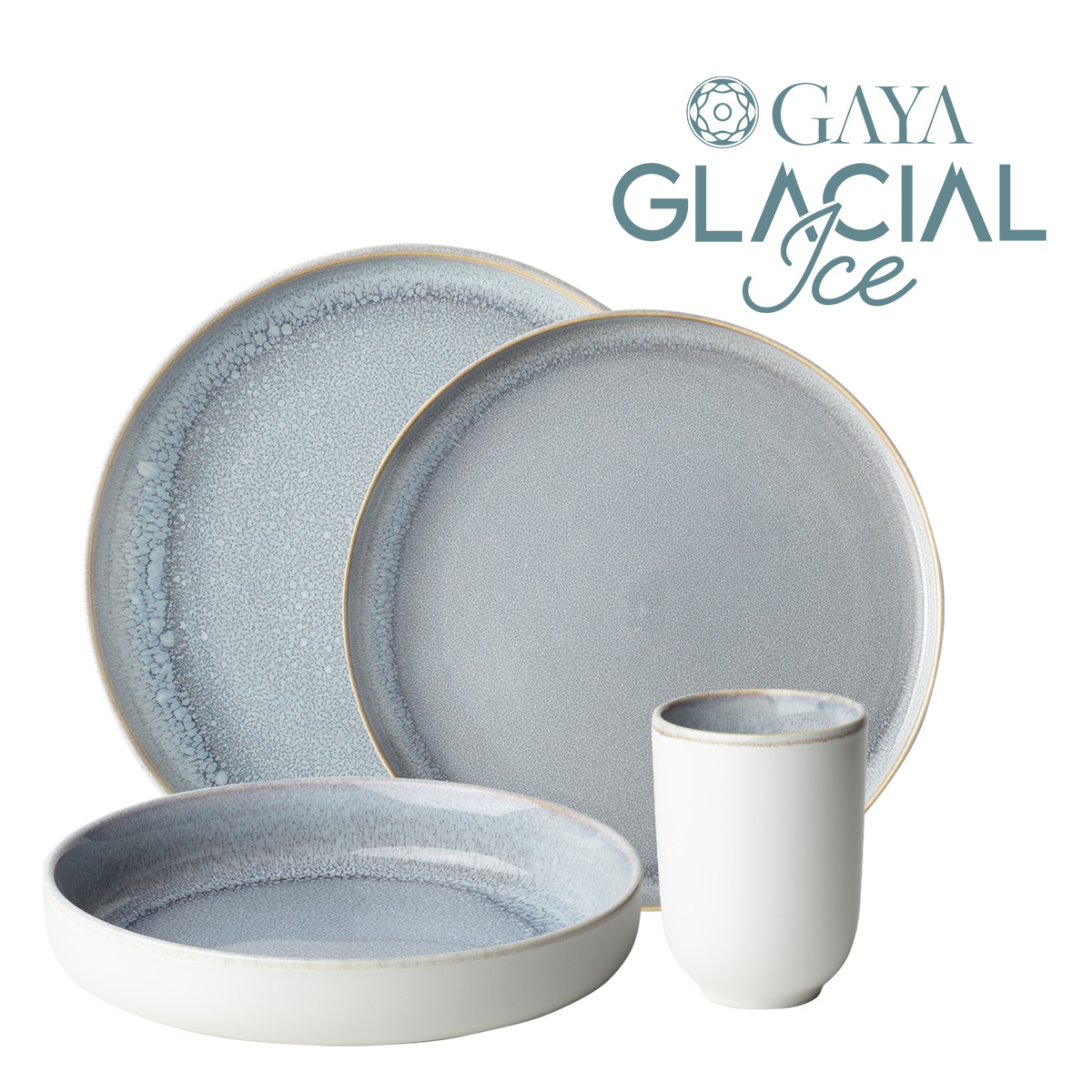 Service en porcelaine 16 pièces - Gaya Atelier Glacial Ice