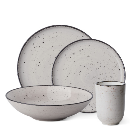Service en porcelaine 16 pièces - Gaya Atelier gris moucheté