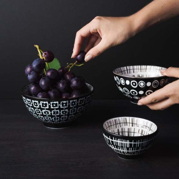Set de bols à céréales 3 pcs - Basic Dots Black