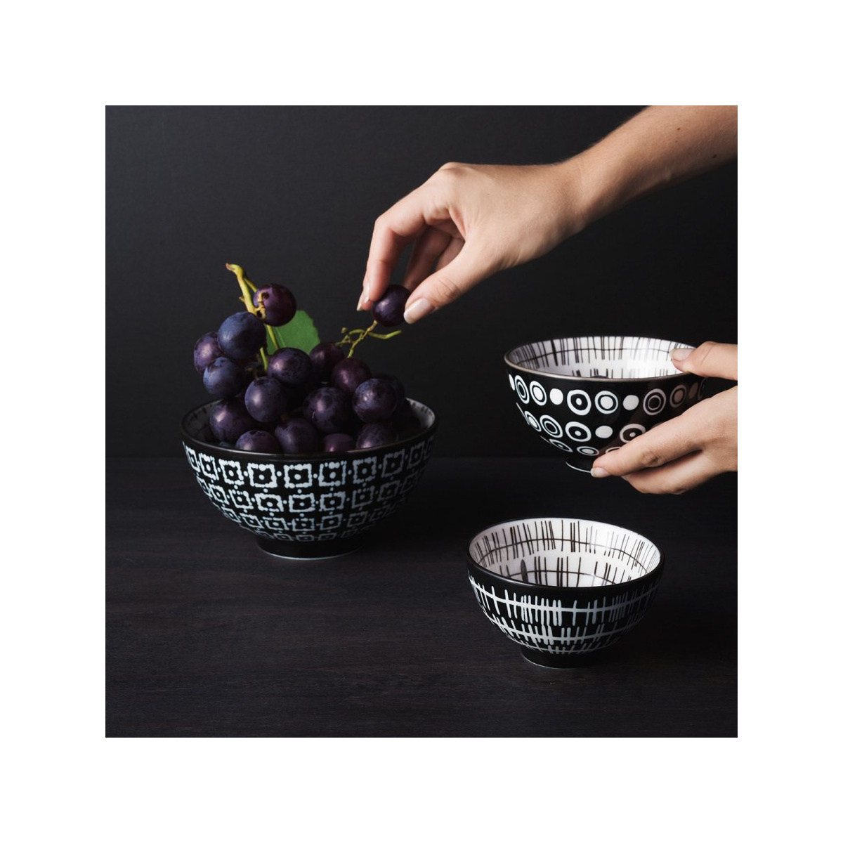 Set de bols à céréales 3 pcs - Basic Dots Black