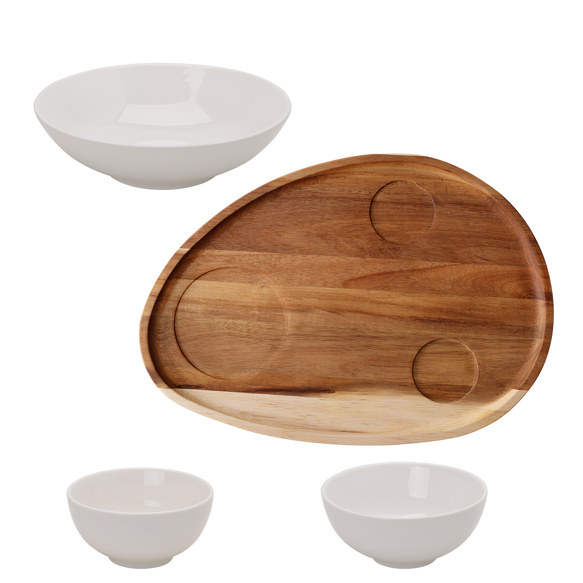 Set Flowl – Bols Gaya Atelier blancs + Plateau Triangle Acacia
