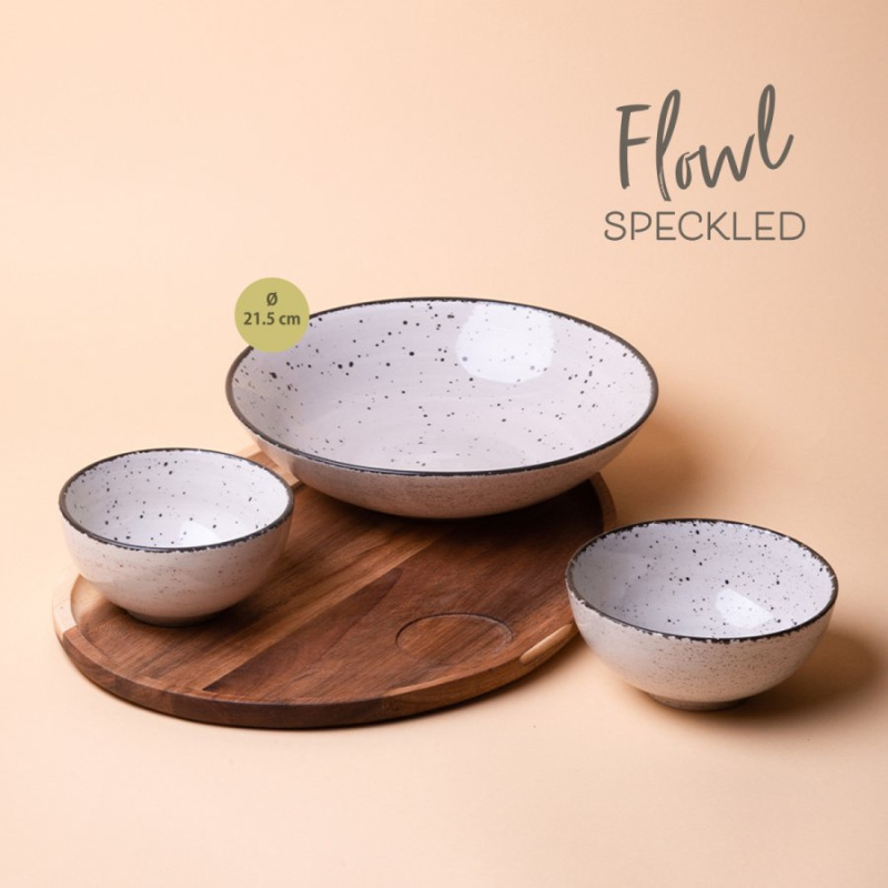 Set Flowl – Bols Gaya Atelier gris mouchetés + Plateau Triangle Acacia