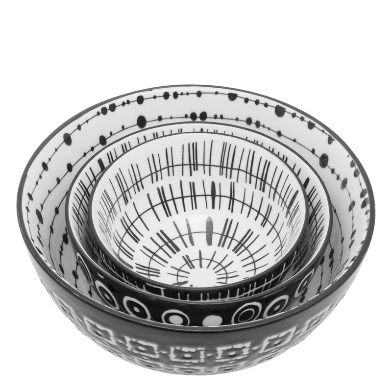 Set de bols à céréales 3 pcs - Basic Dots Black