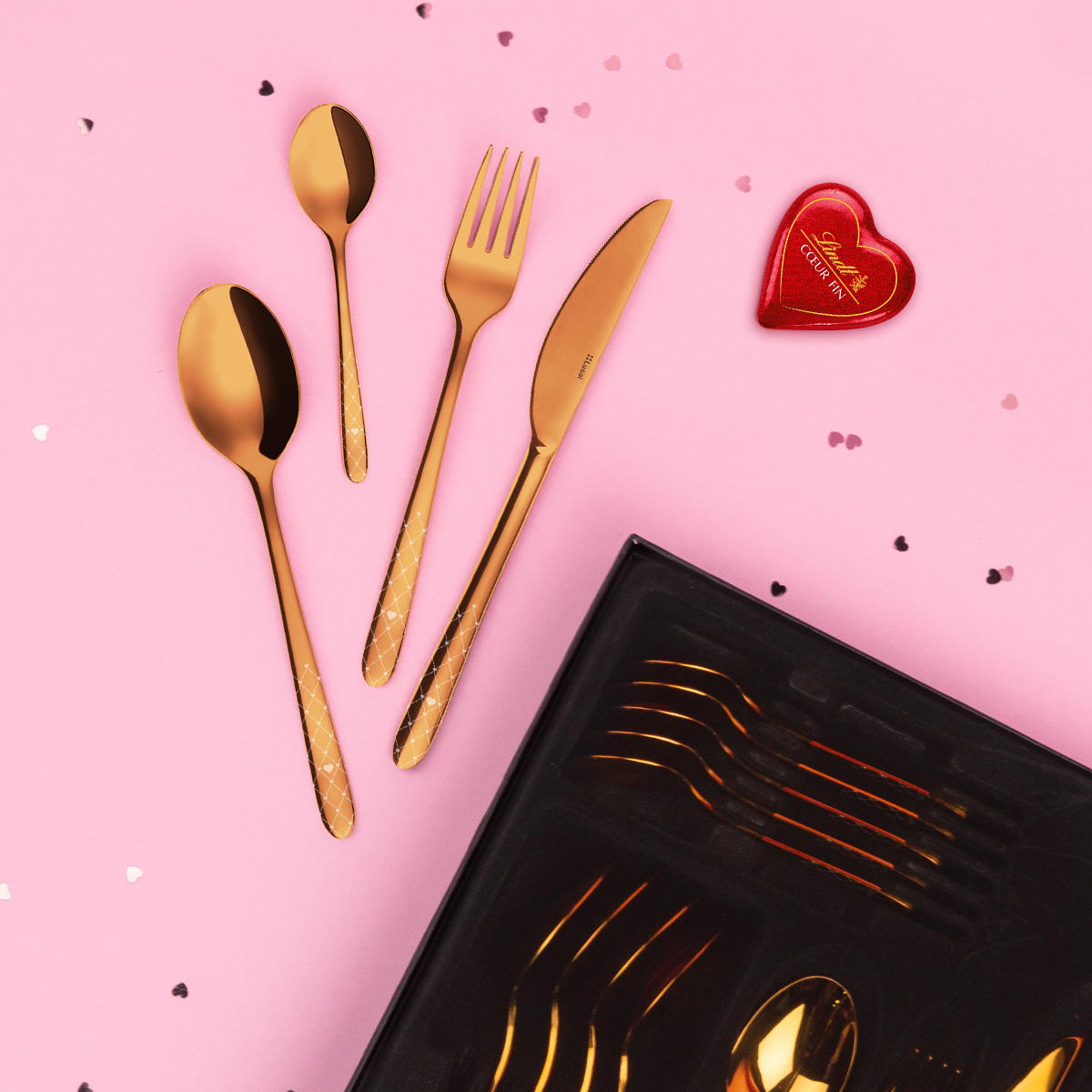 Set de couverts 24 pcs – Montreal PVD or rose Laser Love