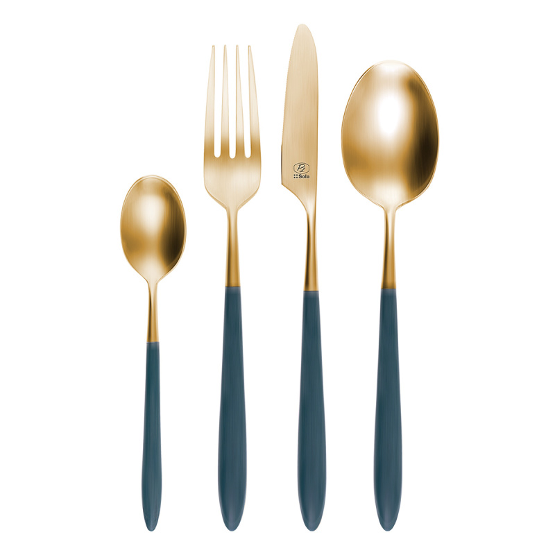 Set de couverts 24 pcs – Gaya Exeter Gold manche Vintage vert mat
