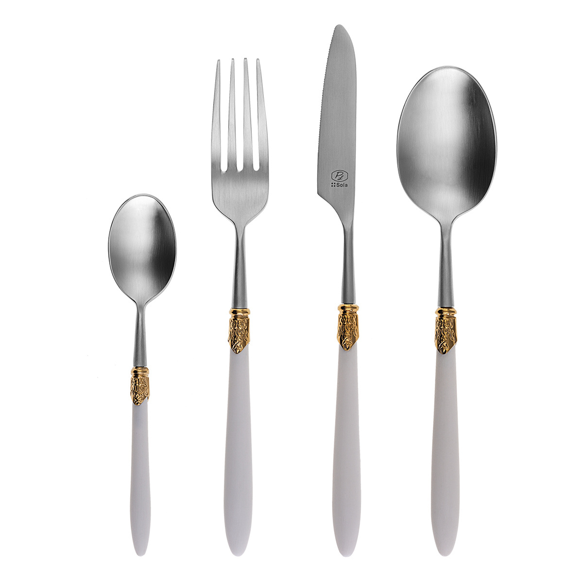Set de couverts 36 pcs – Gaya Exeter Gold Ring manche blanc mat