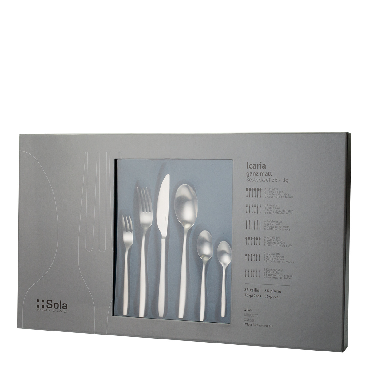 Set de couverts 36 pcs – Icaria entièrement mat / Blue Zone Line