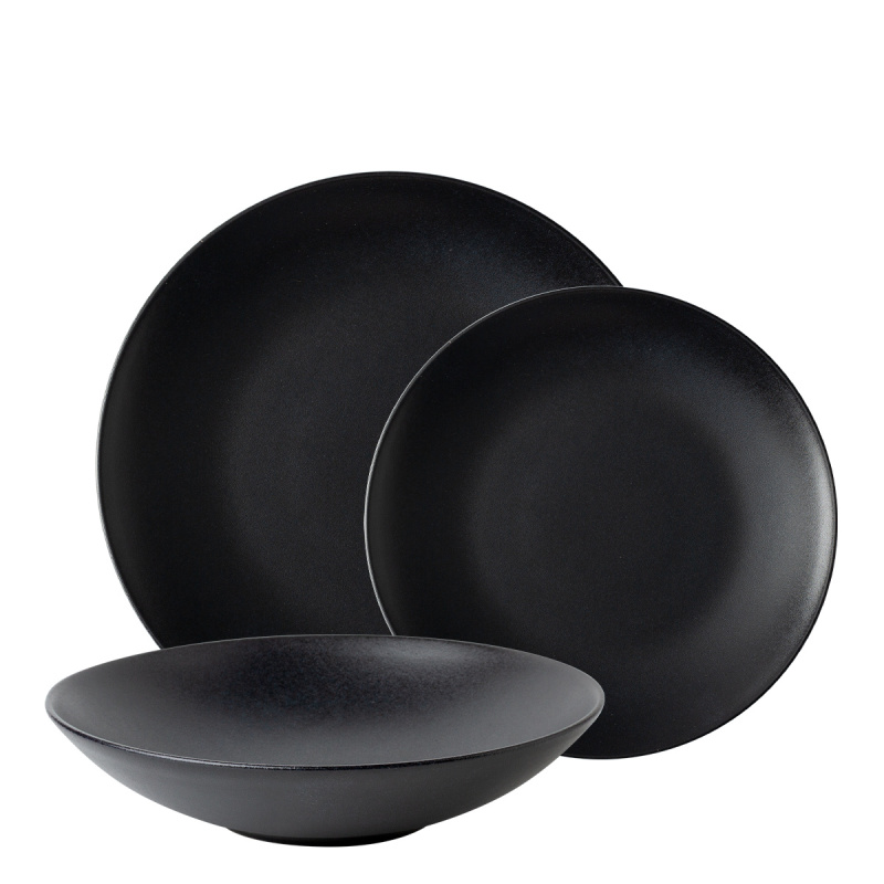 Set d'assiettes 12 pcs - BASIC Lunasol noir mat