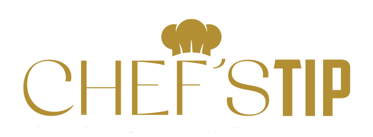 Logo doré Chef’s Tip avec le symbole d’une toque de chef 